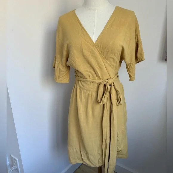 Mustard Yellow Wrap Dress - Picture 1 of 6